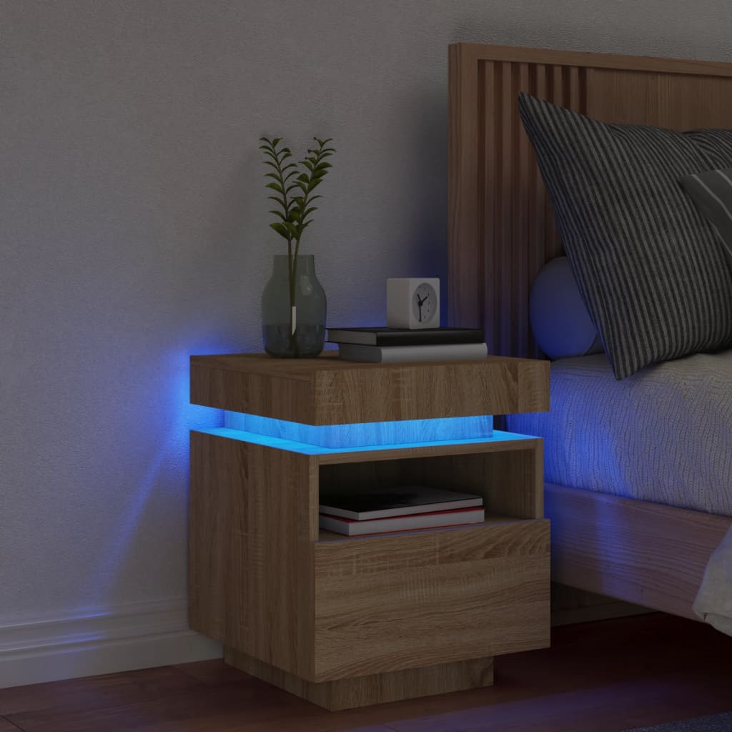 Sonoma Oak Bedside Cabinet with LED Lights, 40x39x48.5 cm