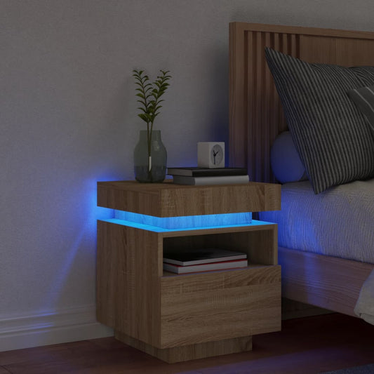 Sonoma Oak Bedside Cabinet with LED Lights, 40x39x48.5 cm