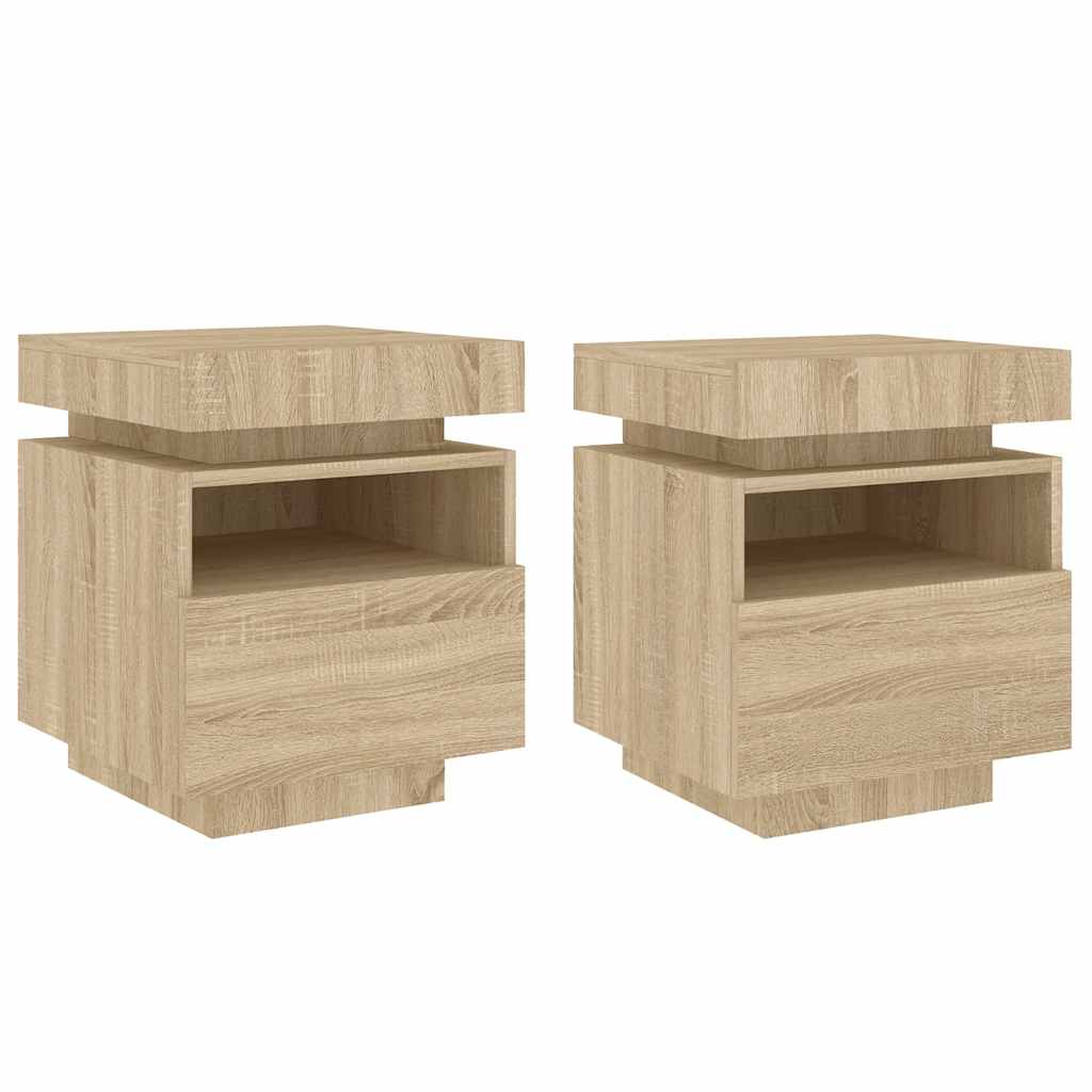 Sonoma Oak LED Bedside Cabinets 2pc Set - 40x39x48.5 cm