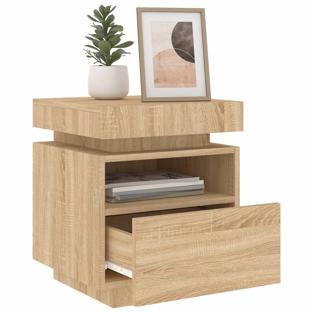 Sonoma Oak LED Bedside Cabinets 2pc Set - 40x39x48.5 cm