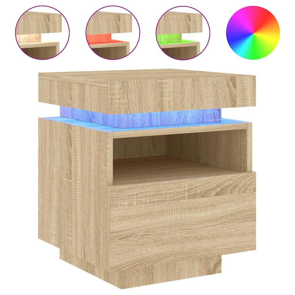 Sonoma Oak LED Bedside Cabinets 2pc Set - 40x39x48.5 cm
