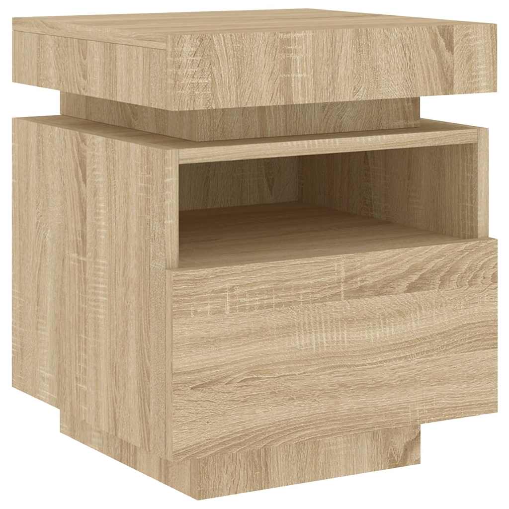 Sonoma Oak LED Bedside Cabinets 2pc Set - 40x39x48.5 cm