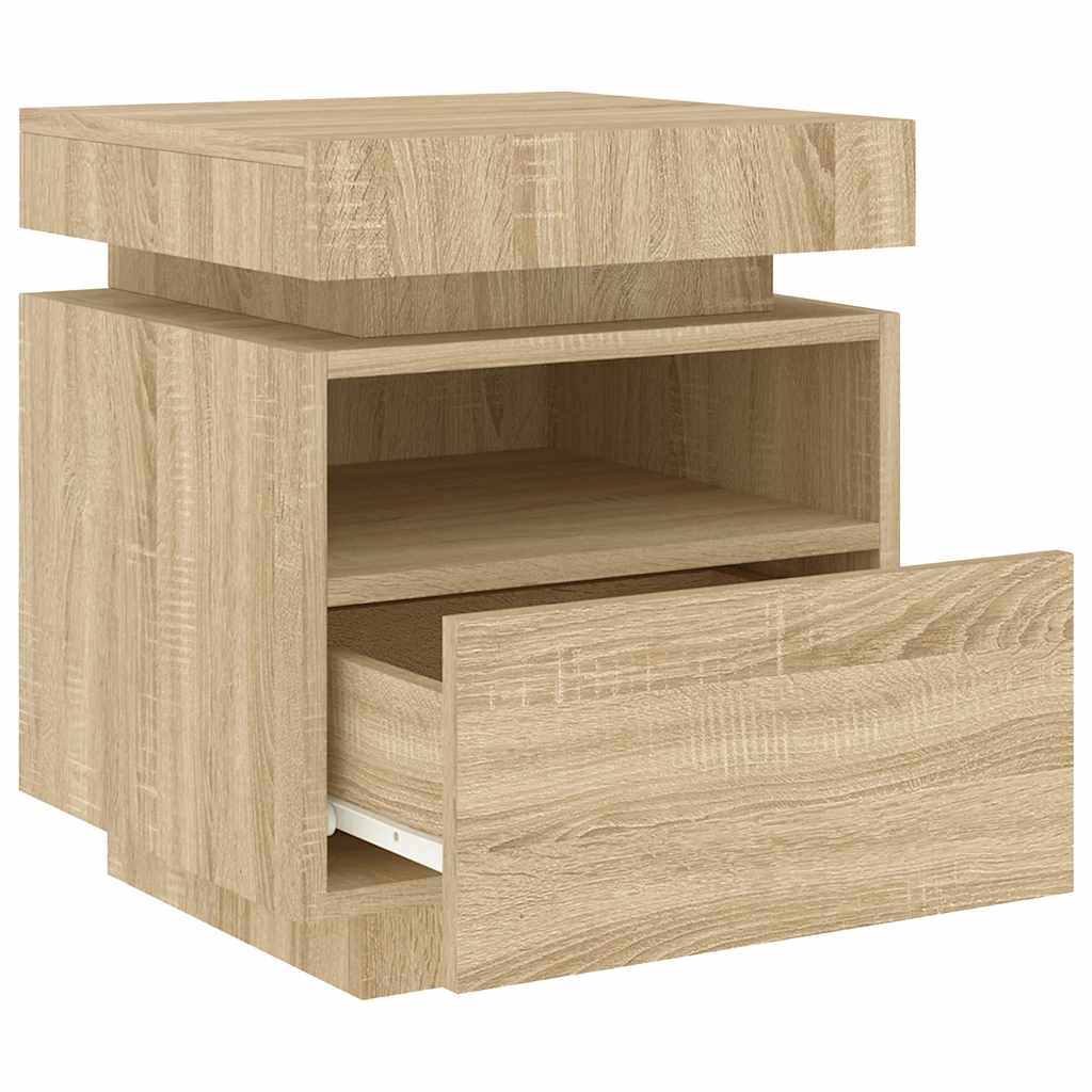 Sonoma Oak LED Bedside Cabinets 2pc Set - 40x39x48.5 cm