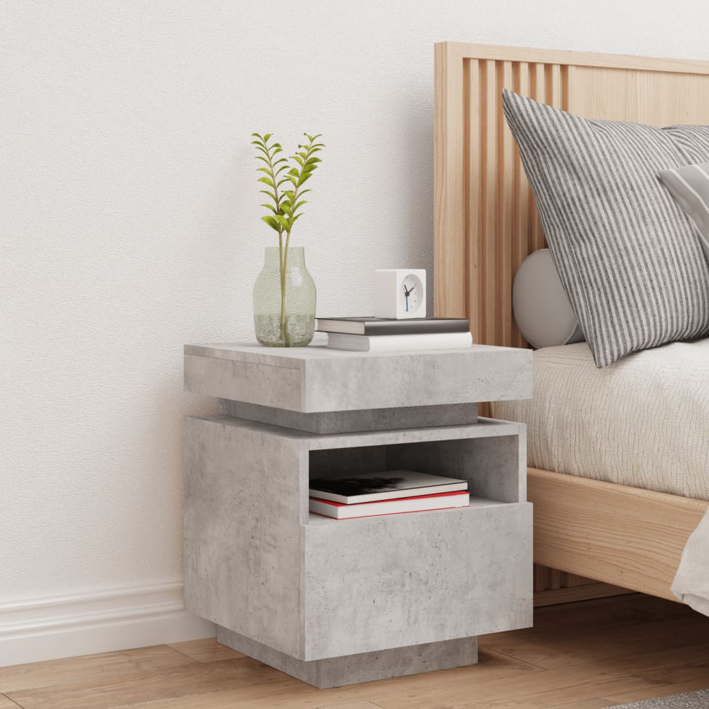 Concrete Grey Bedside Cabinet with LED Lights - 40x39x48.5 cm