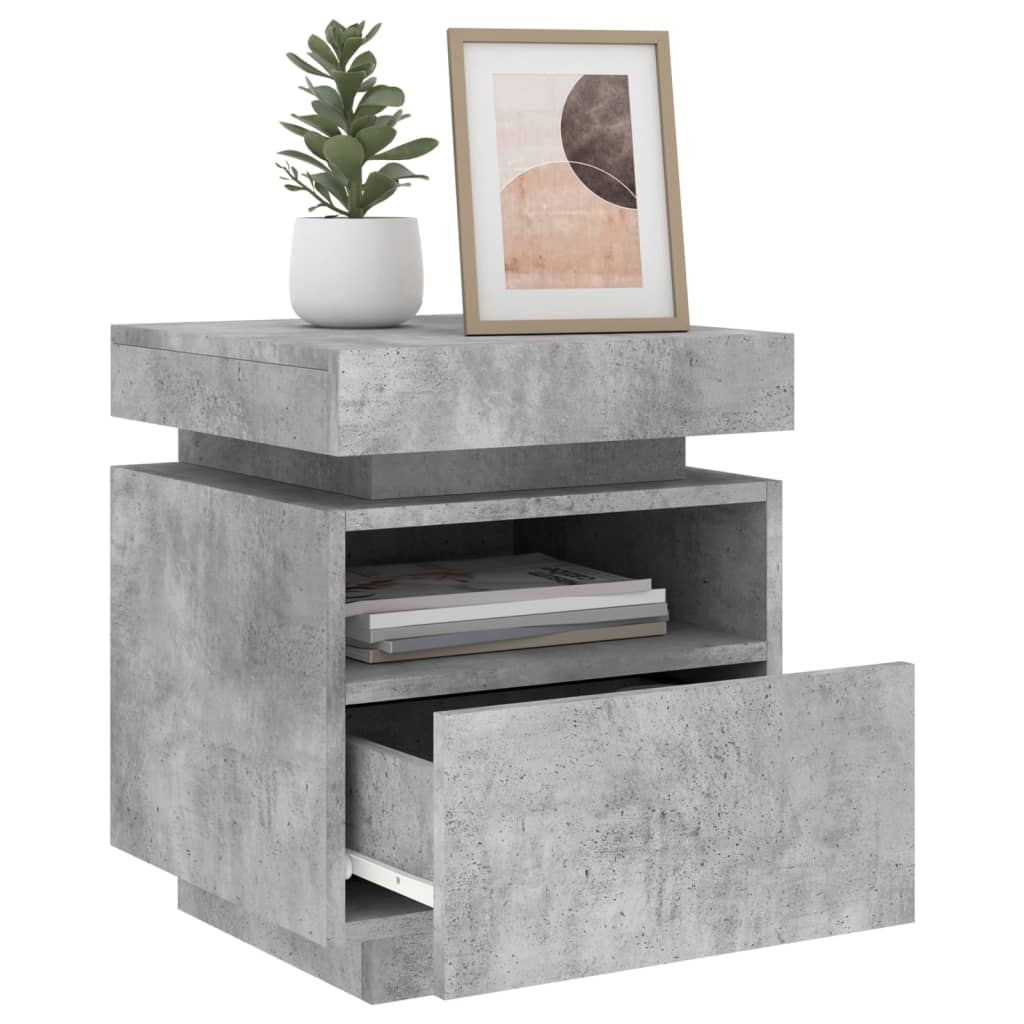 Concrete Grey Bedside Cabinet with LED Lights - 40x39x48.5 cm