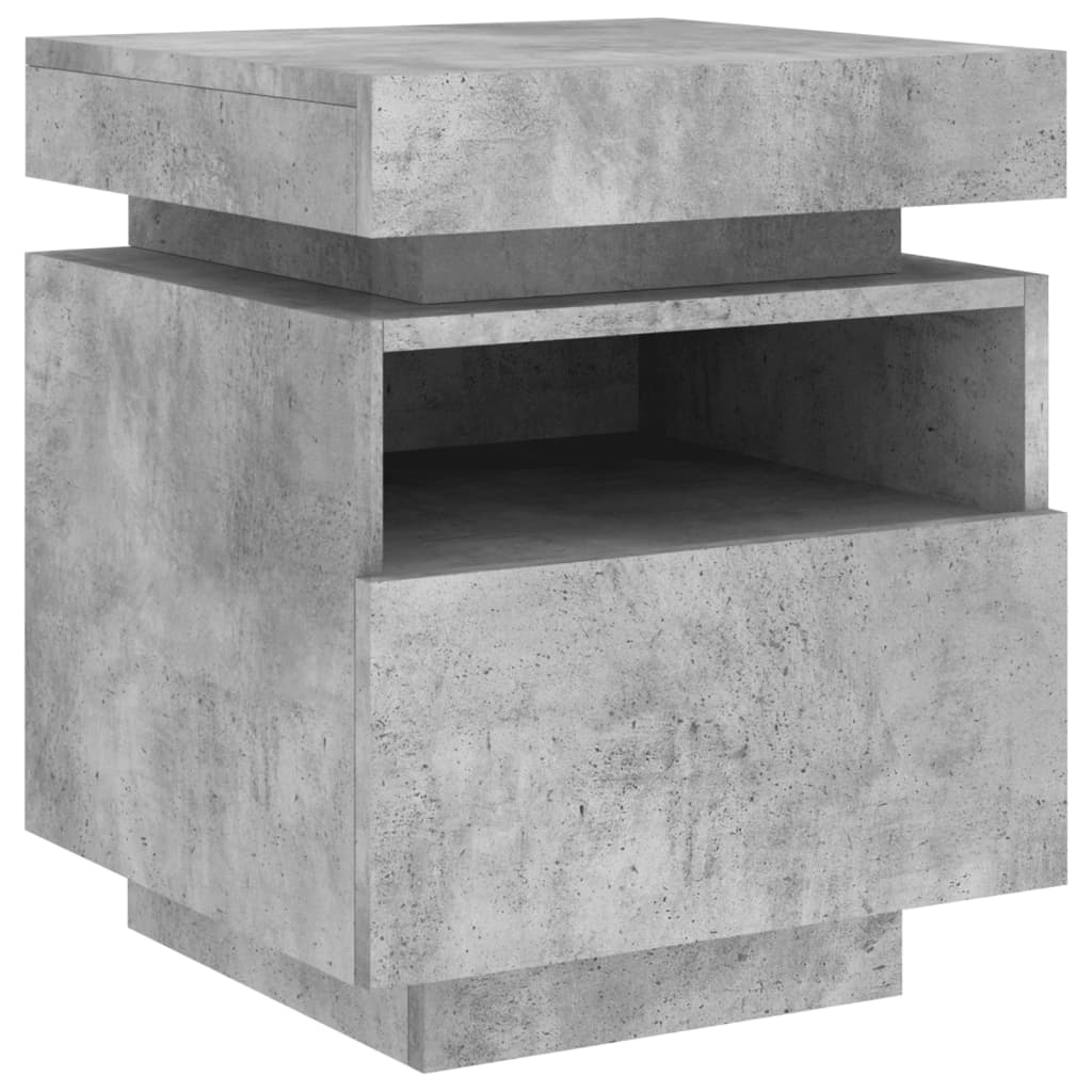 Concrete Grey Bedside Cabinet with LED Lights - 40x39x48.5 cm
