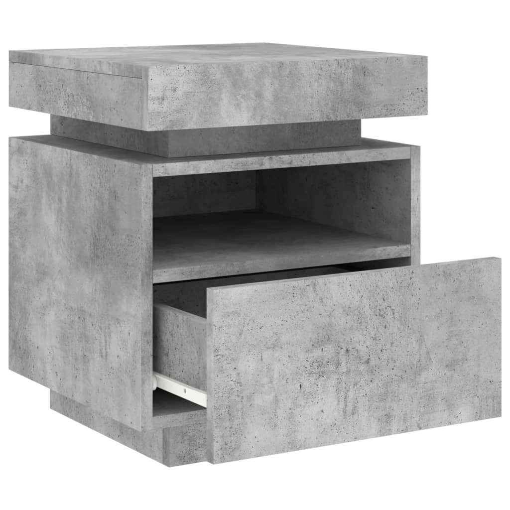 Concrete Grey Bedside Cabinet with LED Lights - 40x39x48.5 cm