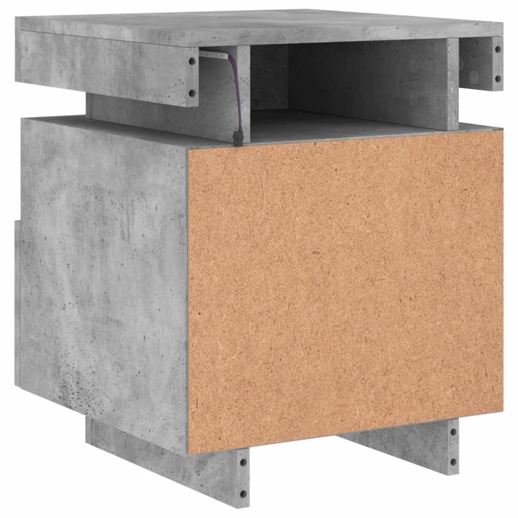 Concrete Grey Bedside Cabinet with LED Lights - 40x39x48.5 cm