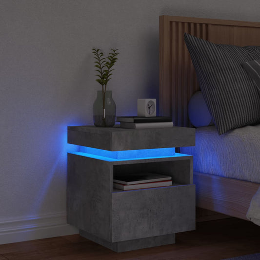 Concrete Grey Bedside Cabinet with LED Lights - 40x39x48.5 cm