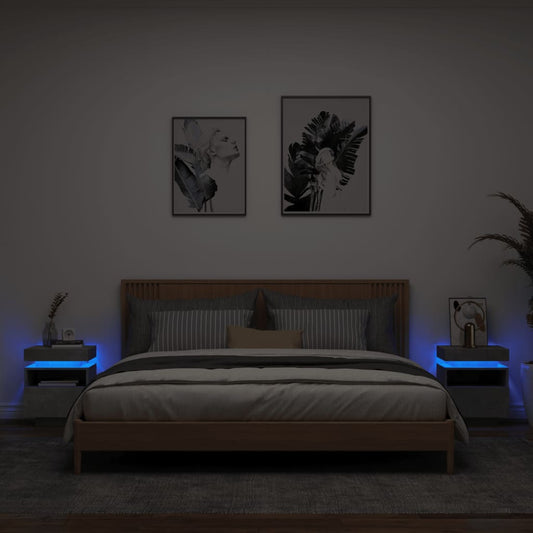Concrete Grey Bedside Cabinets with LED Lights 2pcs — Modern Design