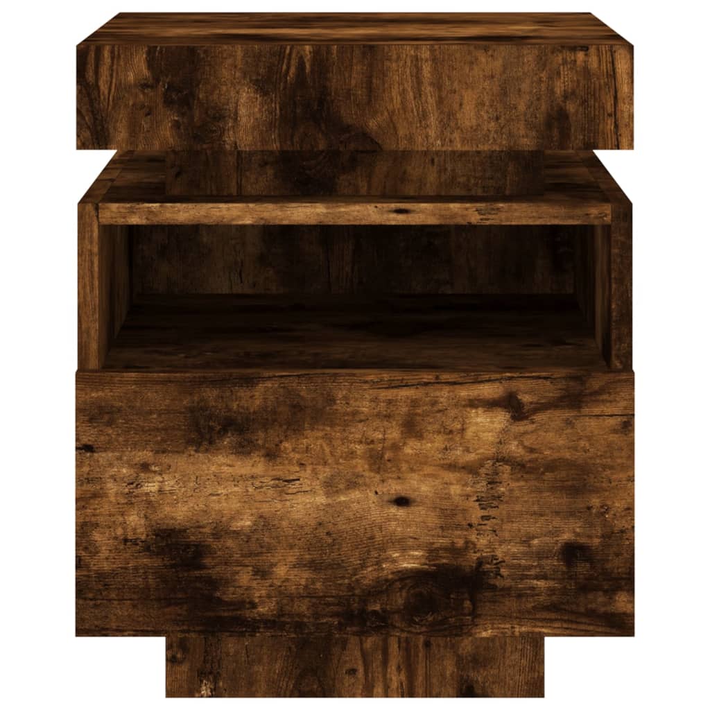 Smoked Oak Bedside Cabinet with LED Lights - 40x39x48.5 cm