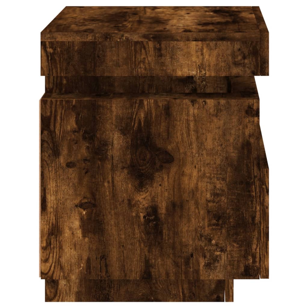Smoked Oak Bedside Cabinet with LED Lights - 40x39x48.5 cm