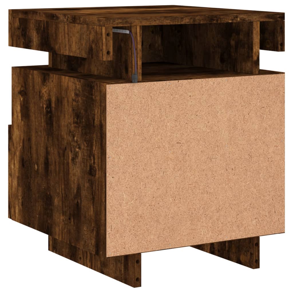 Smoked Oak Bedside Cabinet with LED Lights - 40x39x48.5 cm