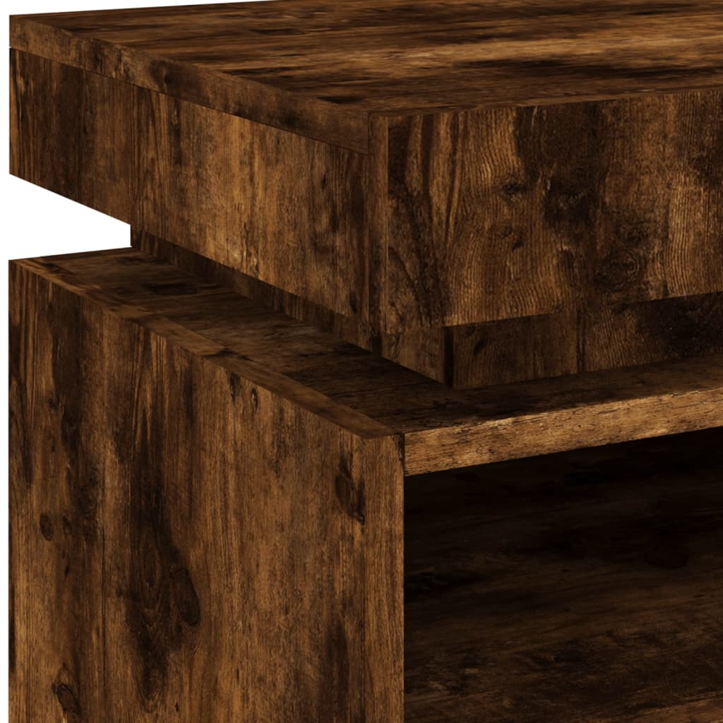 Smoked Oak Bedside Cabinet with LED Lights - 40x39x48.5 cm