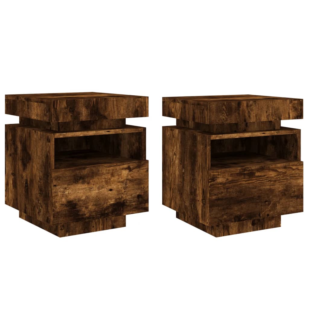 LED Bedside Cabinets, Smoked Oak, 2 Pcs, 40x39x48.5 cm Luxurious Style