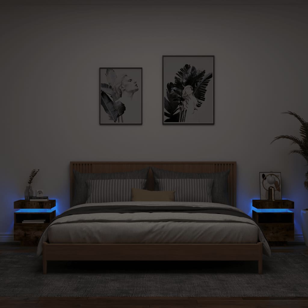 LED Bedside Cabinets, Smoked Oak, 2 Pcs, 40x39x48.5 cm Luxurious Style
