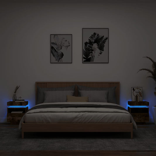 LED Bedside Cabinets, Smoked Oak, 2 Pcs, 40x39x48.5 cm Luxurious Style