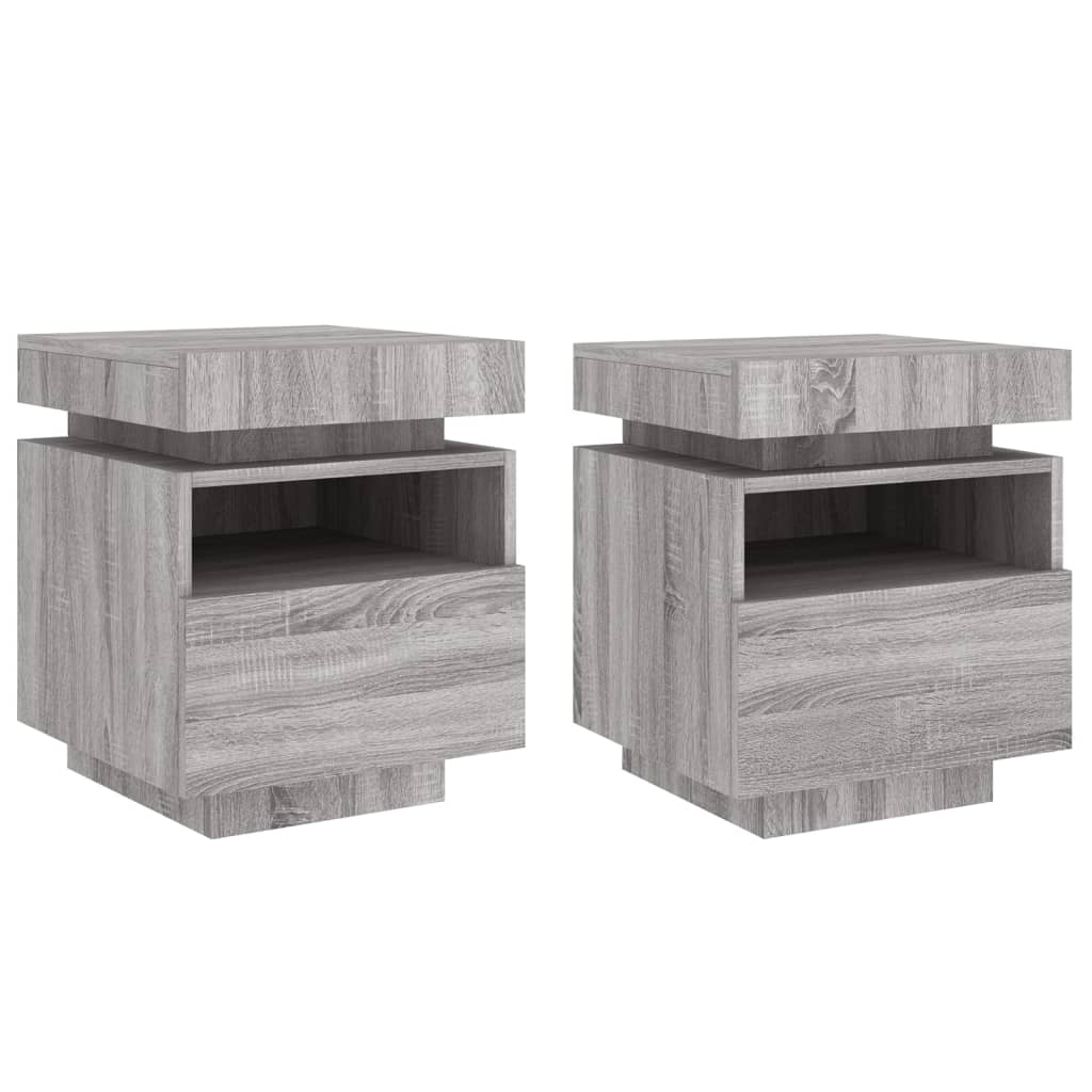 Set of 2 Grey Sonoma Bedside Cabinets with LED Lights - 40x39x48.5cm