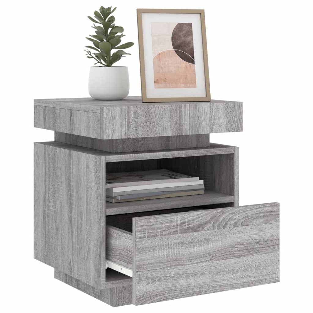 Set of 2 Grey Sonoma Bedside Cabinets with LED Lights - 40x39x48.5cm