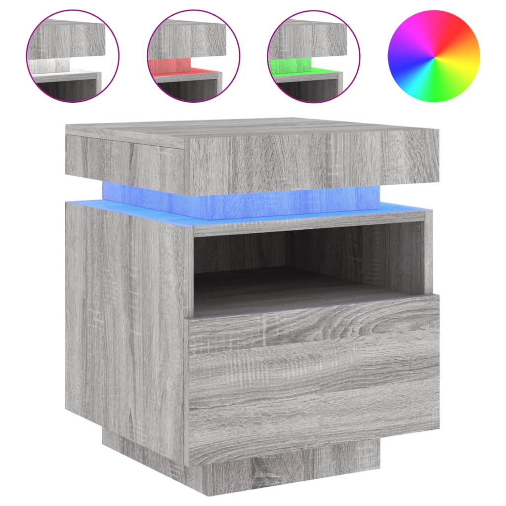 Set of 2 Grey Sonoma Bedside Cabinets with LED Lights - 40x39x48.5cm