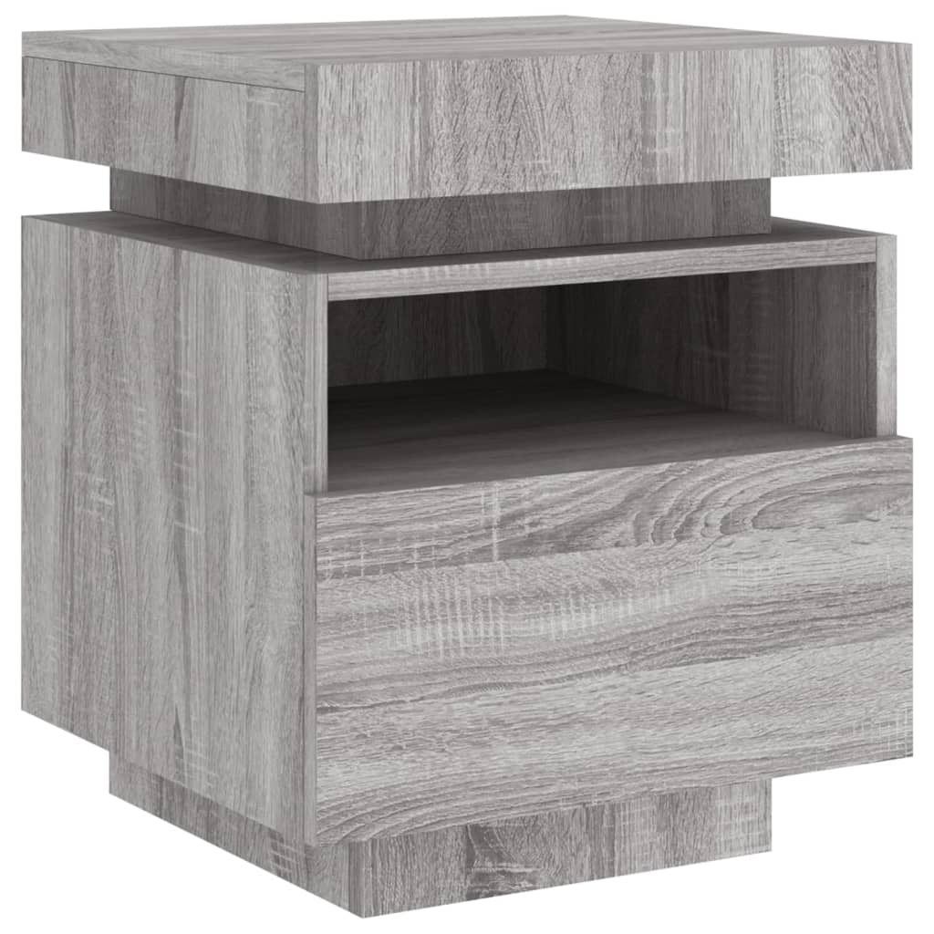 Set of 2 Grey Sonoma Bedside Cabinets with LED Lights - 40x39x48.5cm