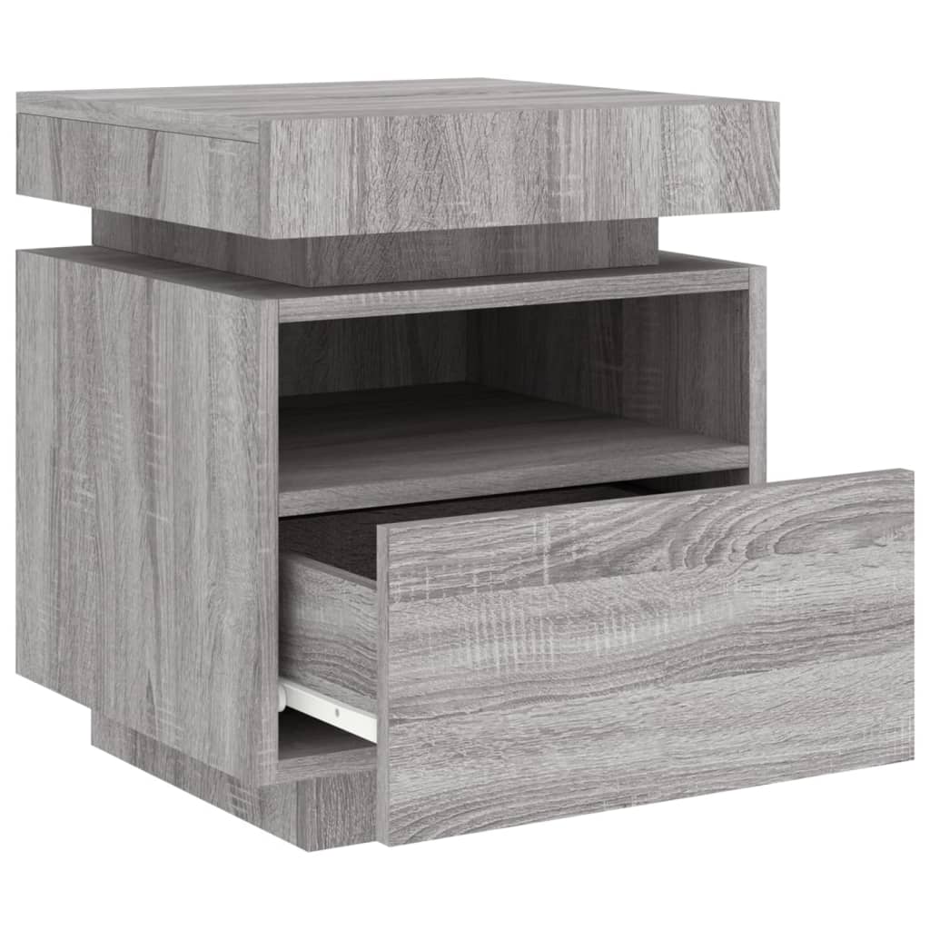Set of 2 Grey Sonoma Bedside Cabinets with LED Lights - 40x39x48.5cm