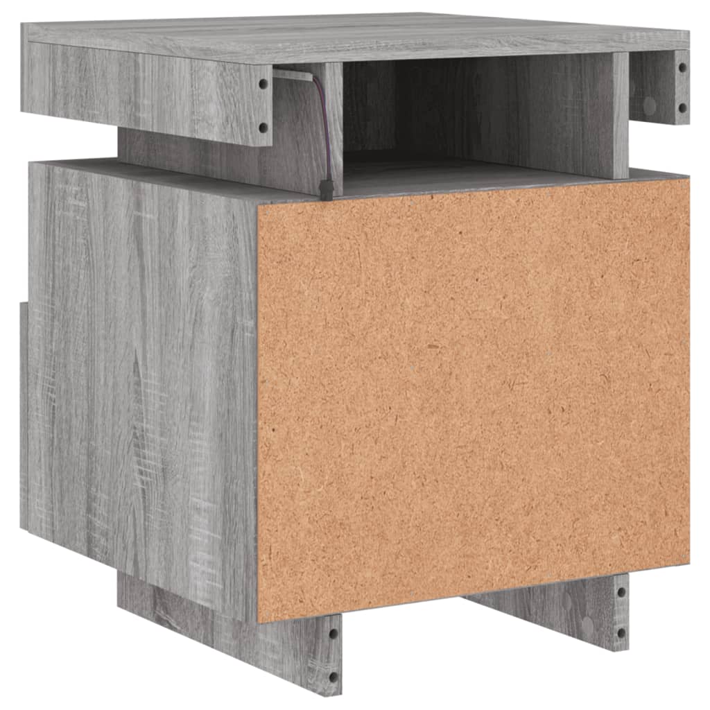 Set of 2 Grey Sonoma Bedside Cabinets with LED Lights - 40x39x48.5cm