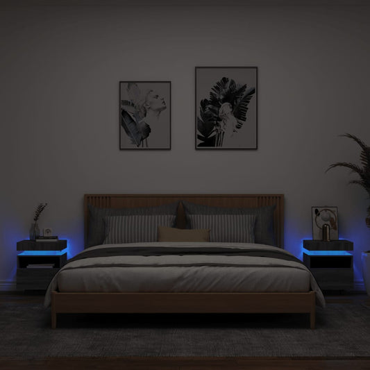Set of 2 Grey Sonoma Bedside Cabinets with LED Lights - 40x39x48.5cm