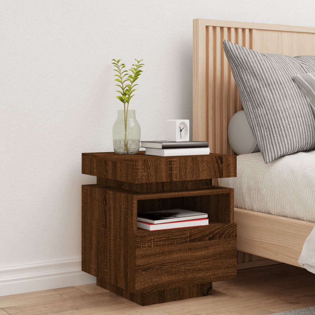 LED Bedside Cabinet Brown Oak 40x39x48.5 cm - Stylish Nightstand