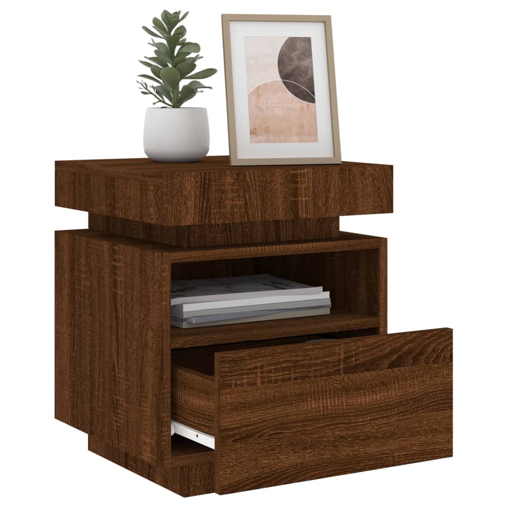 LED Bedside Cabinet Brown Oak 40x39x48.5 cm - Stylish Nightstand