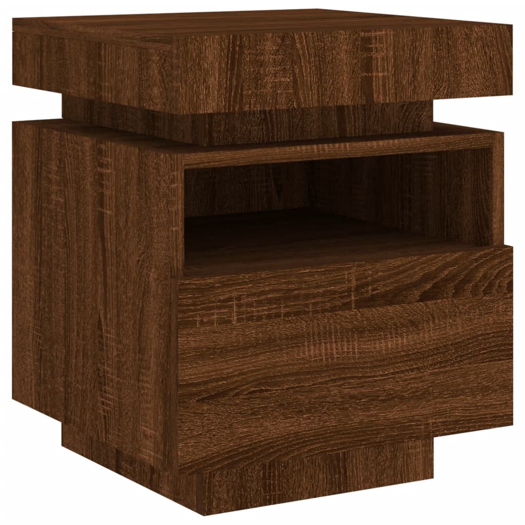 LED Bedside Cabinet Brown Oak 40x39x48.5 cm - Stylish Nightstand