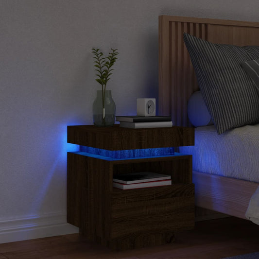 LED Bedside Cabinet Brown Oak 40x39x48.5 cm - Stylish Nightstand