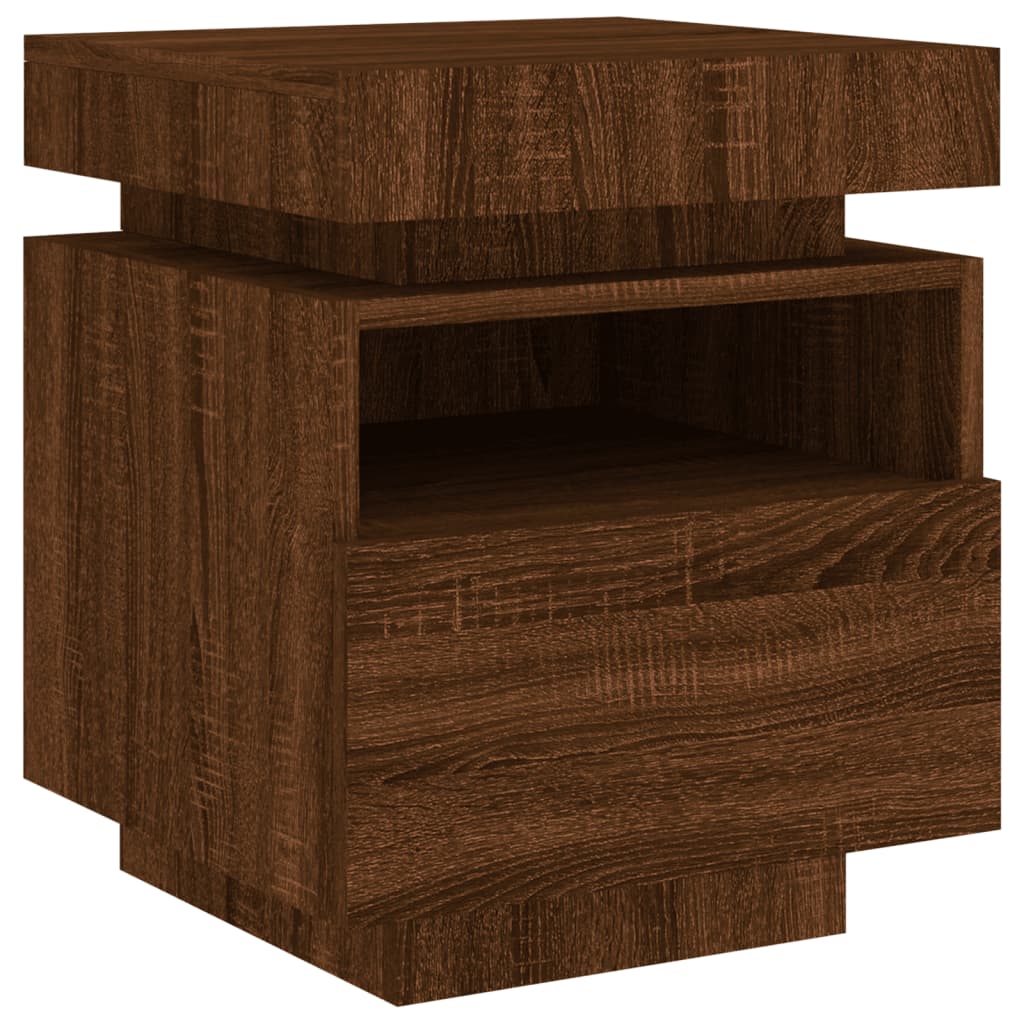Pair of Brown Oak LED Bedside Cabinets - 40x39x48.5 cm