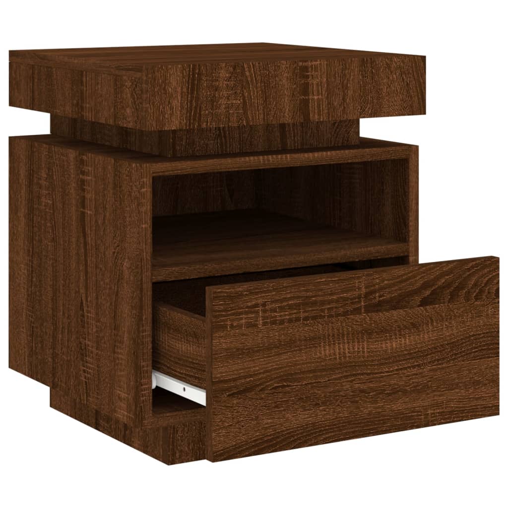 Pair of Brown Oak LED Bedside Cabinets - 40x39x48.5 cm