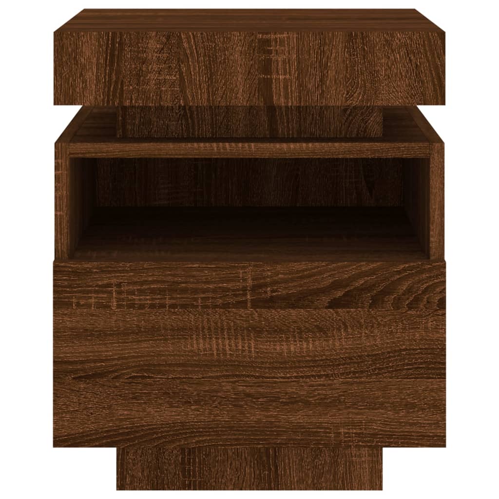 Pair of Brown Oak LED Bedside Cabinets - 40x39x48.5 cm