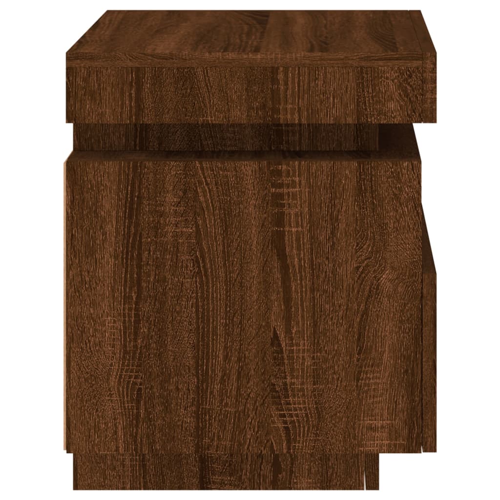 Pair of Brown Oak LED Bedside Cabinets - 40x39x48.5 cm