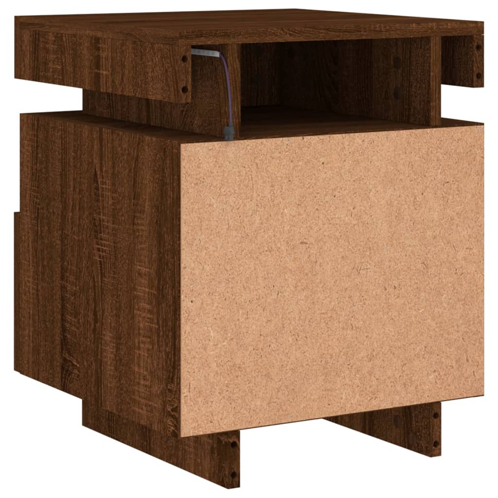 Pair of Brown Oak LED Bedside Cabinets - 40x39x48.5 cm