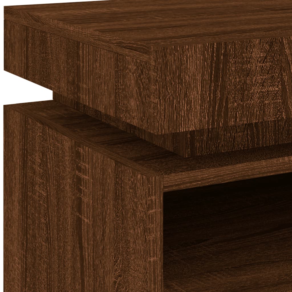 Pair of Brown Oak LED Bedside Cabinets - 40x39x48.5 cm