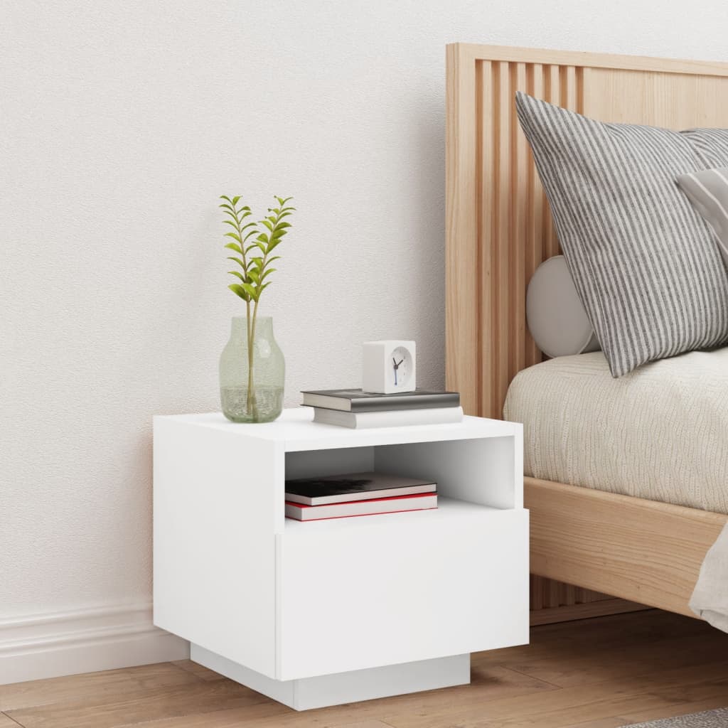 White Bedside Cabinet with LED Lights, 40x39x37 cm - Modern Design