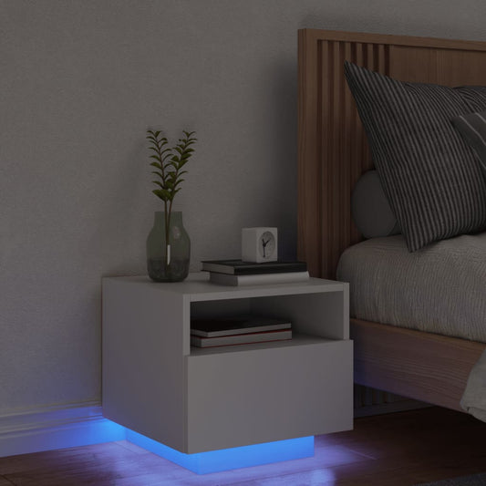 White Bedside Cabinet with LED Lights, 40x39x37 cm - Modern Design