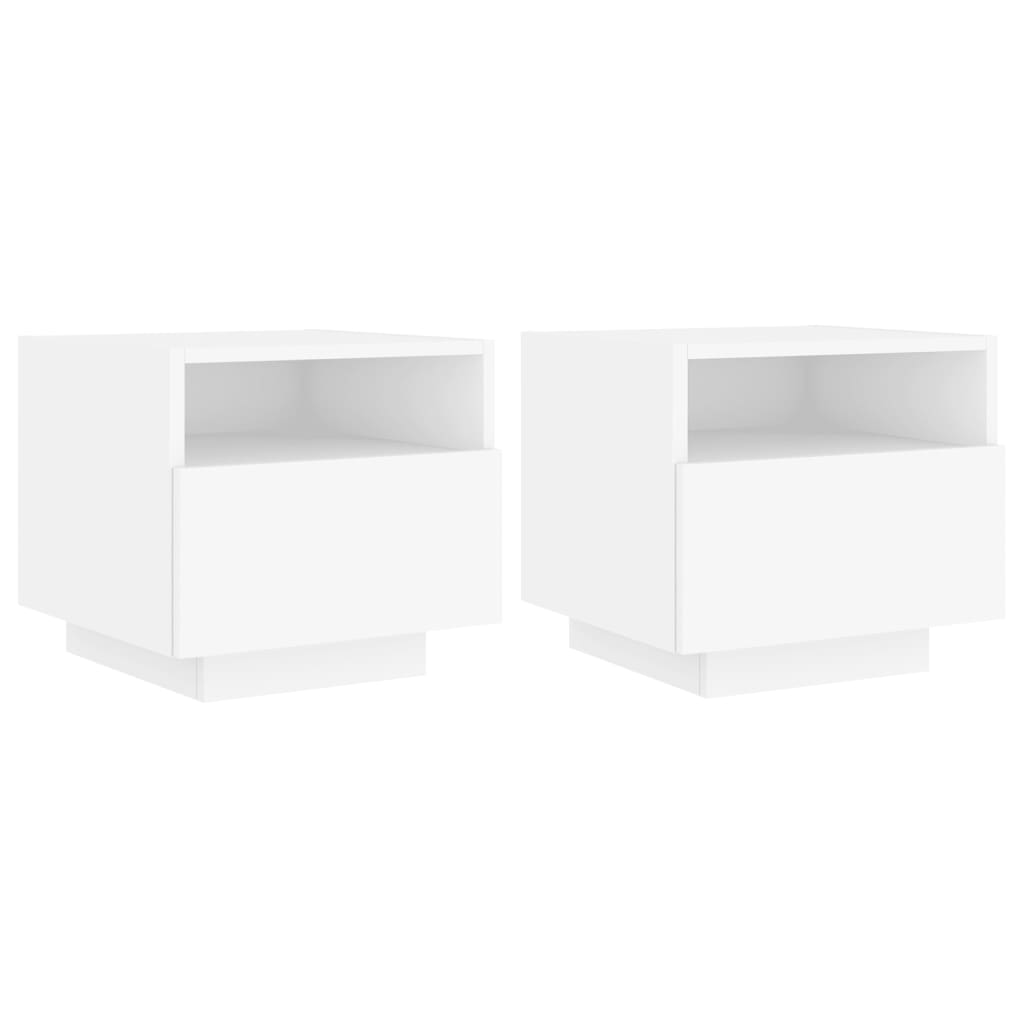 LED Bedside Cabinets 2pcs - White, 40x39x37 cm Modern Design
