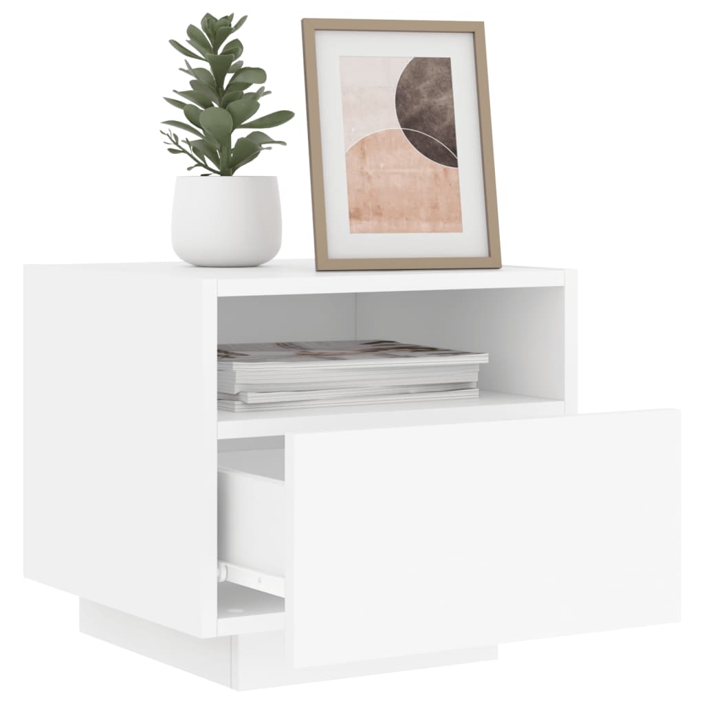 LED Bedside Cabinets 2pcs - White, 40x39x37 cm Modern Design