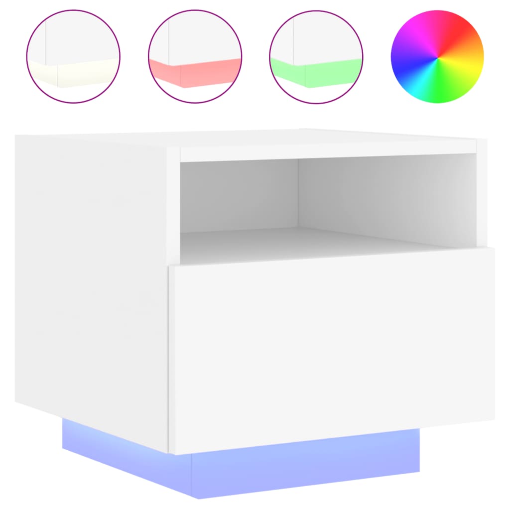 LED Bedside Cabinets 2pcs - White, 40x39x37 cm Modern Design