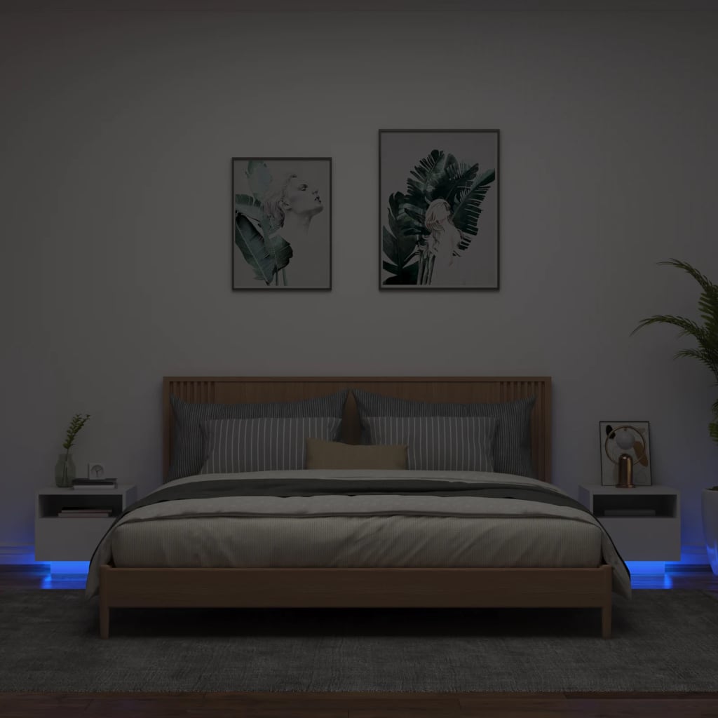 LED Bedside Cabinets 2pcs - White, 40x39x37 cm Modern Design