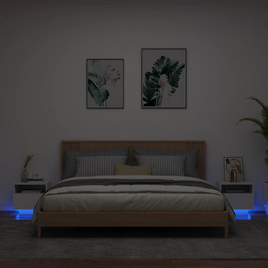 LED Bedside Cabinets 2pcs - White, 40x39x37 cm Modern Design