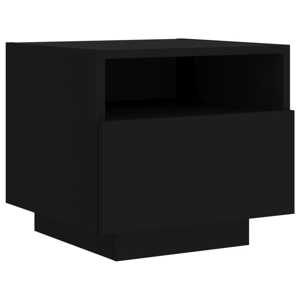 Black Bedside Cabinet with LED Lights - 40x39x37 cm MDF
