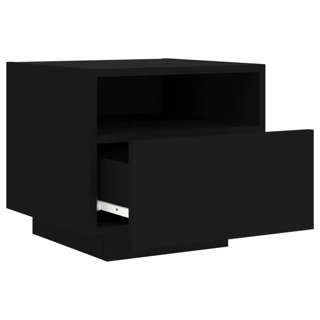Black Bedside Cabinet with LED Lights - 40x39x37 cm MDF