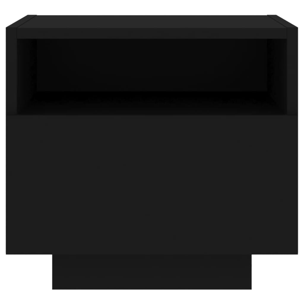Black Bedside Cabinet with LED Lights - 40x39x37 cm MDF