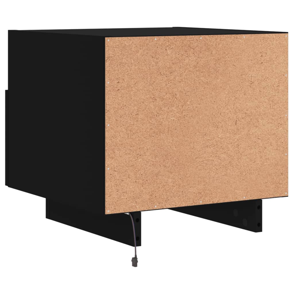 Black Bedside Cabinet with LED Lights - 40x39x37 cm MDF