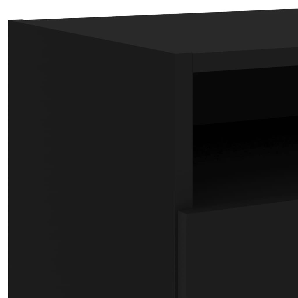 Black Bedside Cabinet with LED Lights - 40x39x37 cm MDF